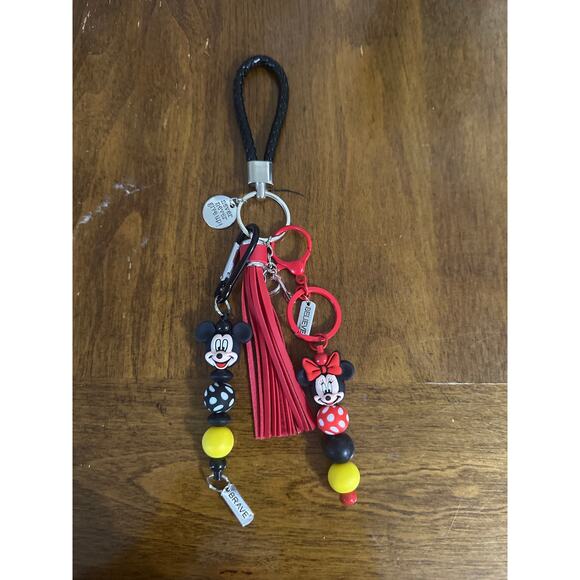 Minnie and Mickey Mouse 3 piece set w/Key chain wristlet 2 bag charms. Brand New - Picture 1 of 5